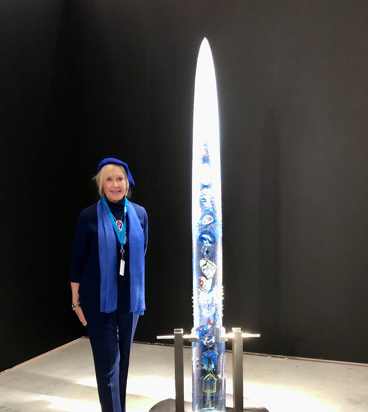 Trish Duggan with alien rocket glass art piece