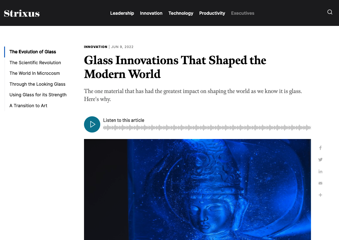 screenshot of glass art article